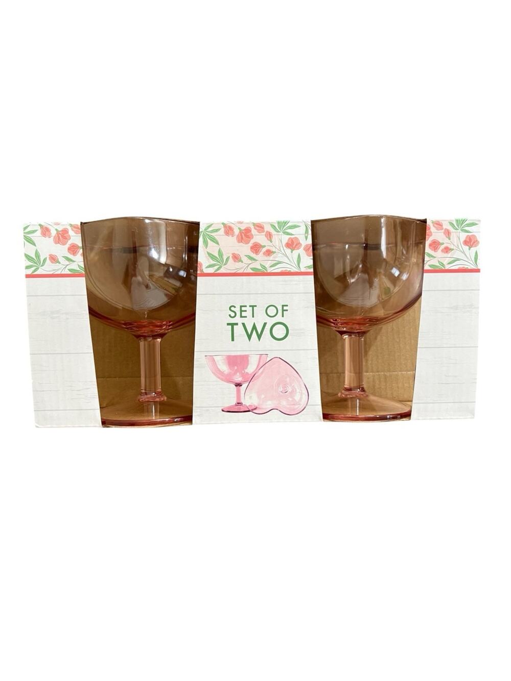 NWT Heart Shaped Drinkware 2 Sets of 2-12oz Plastic Cocktail Glasses | BPA Free